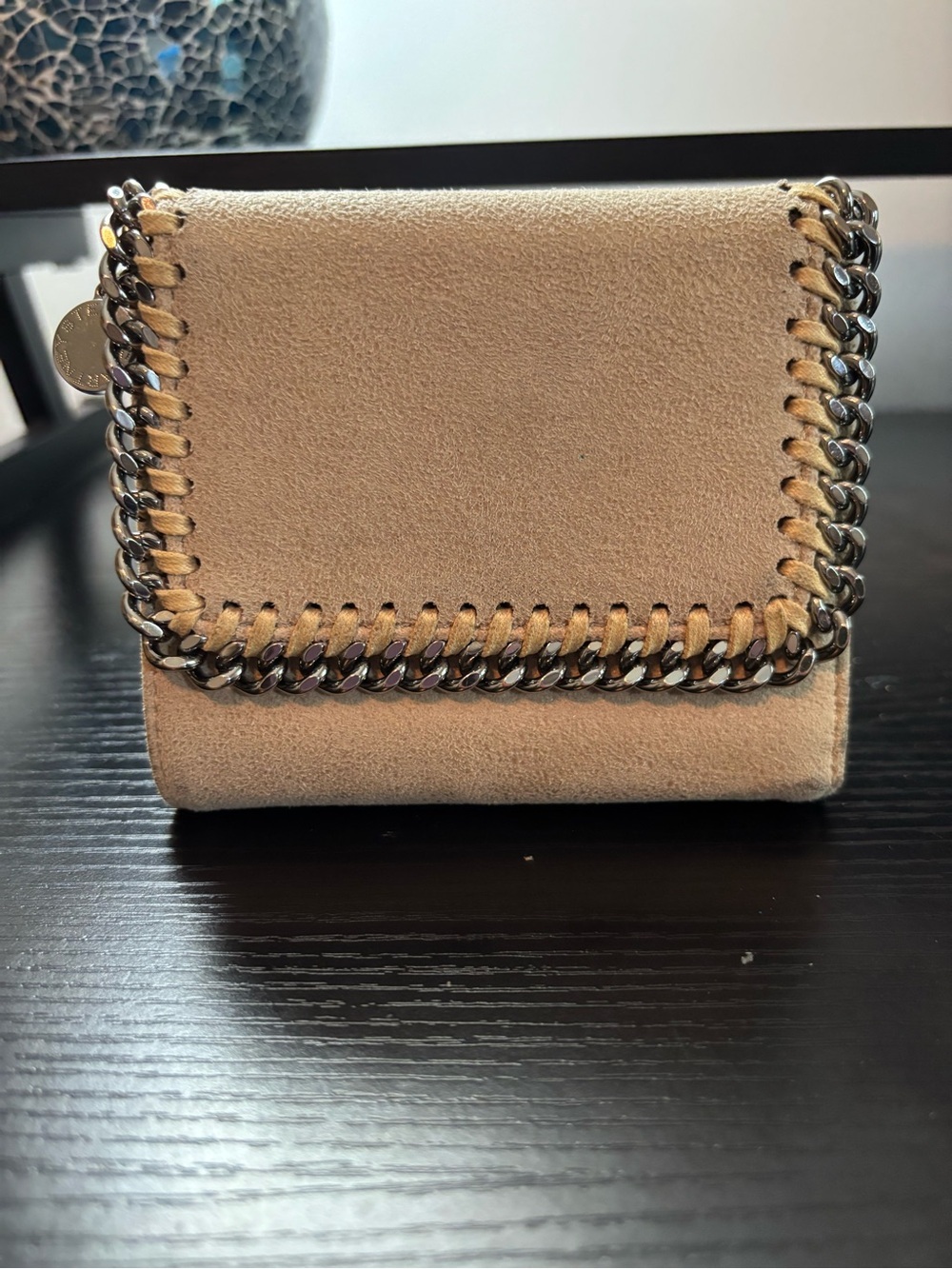 Authentic Stella McCartney Falabella Small Flap Wallet- Beige/Tan